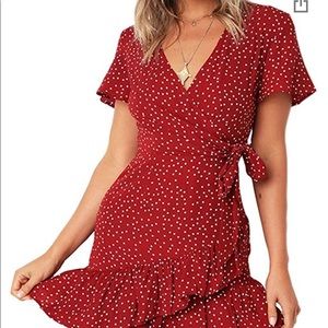 Red with white Polka Dot Wrap Dress